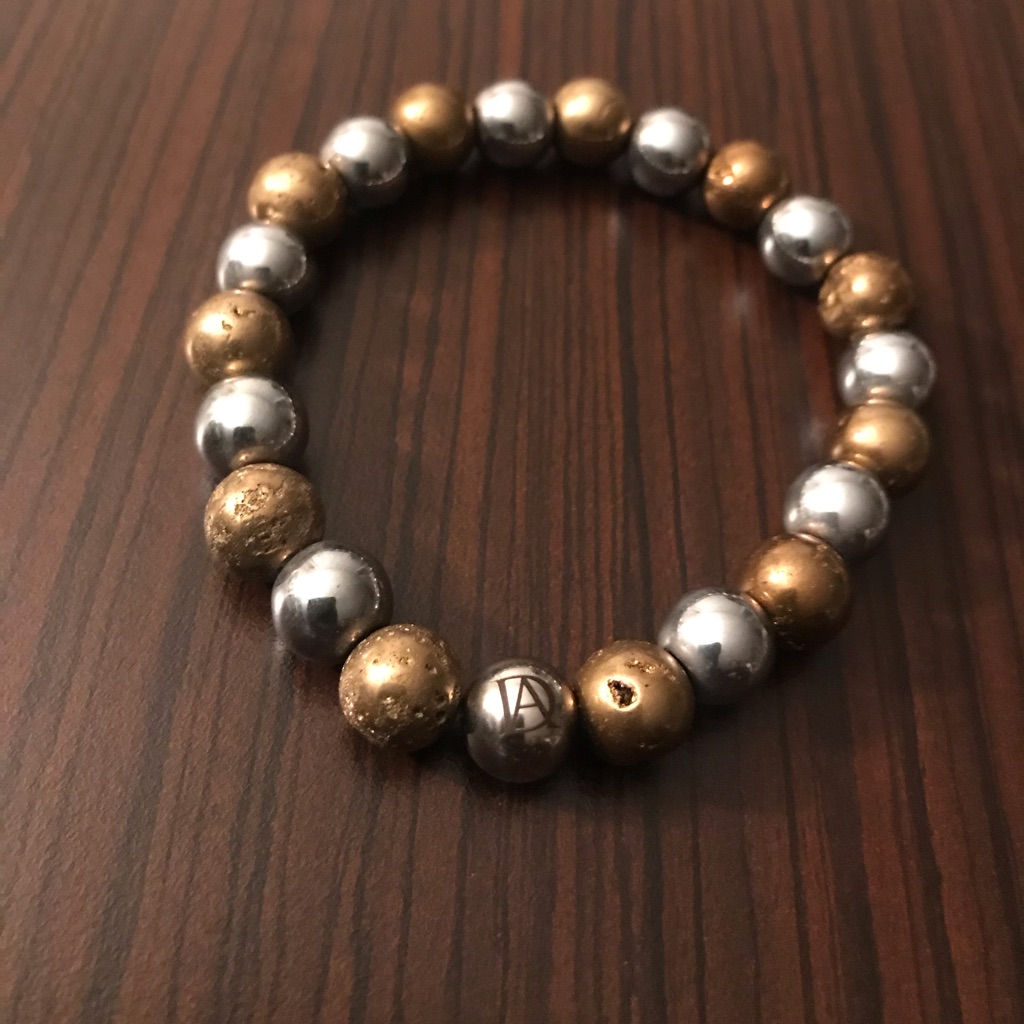 Demarcus Alexan Silver Gold Stone Bead Bracelet